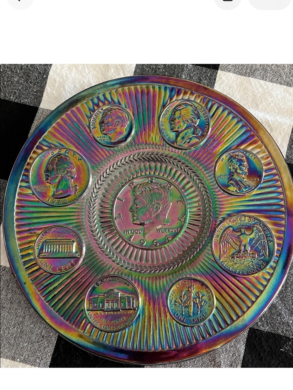 Carnival Glass Amethyst Kennedy Half Dollar Commemorative Plate